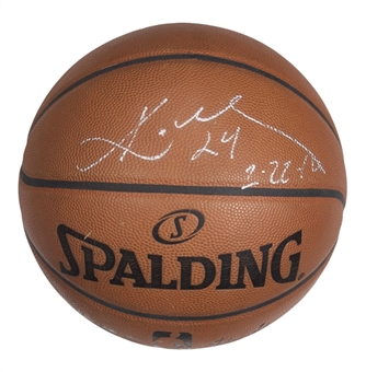 2016 Kobe Bryant Game Used & Signed Spalding Basketball w "2-22-16" Inscription Used Against Milwaukee Bucks (Fanatics & Equipment Manager COA)